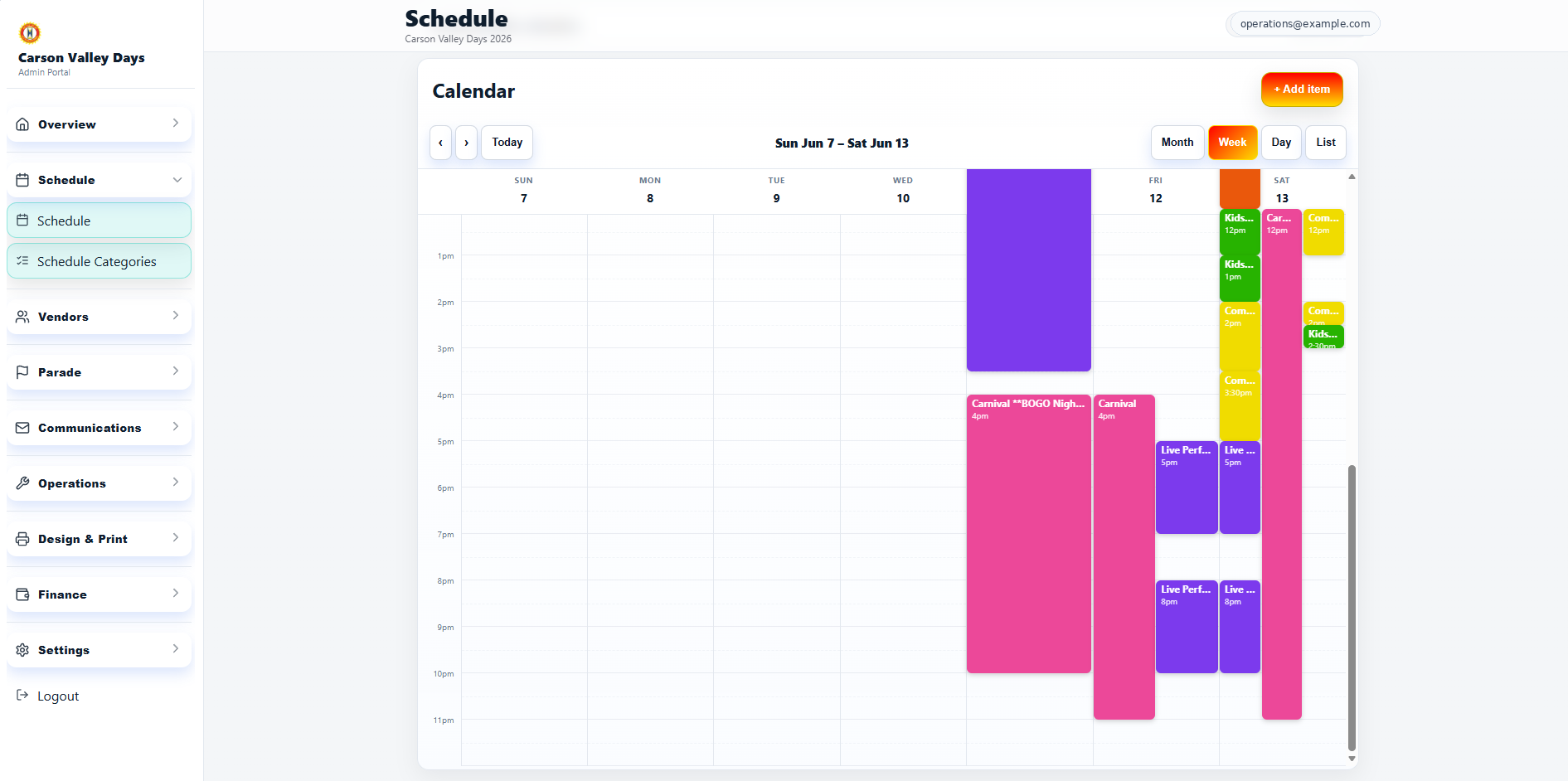 Schedule management screenshot from FestAxis