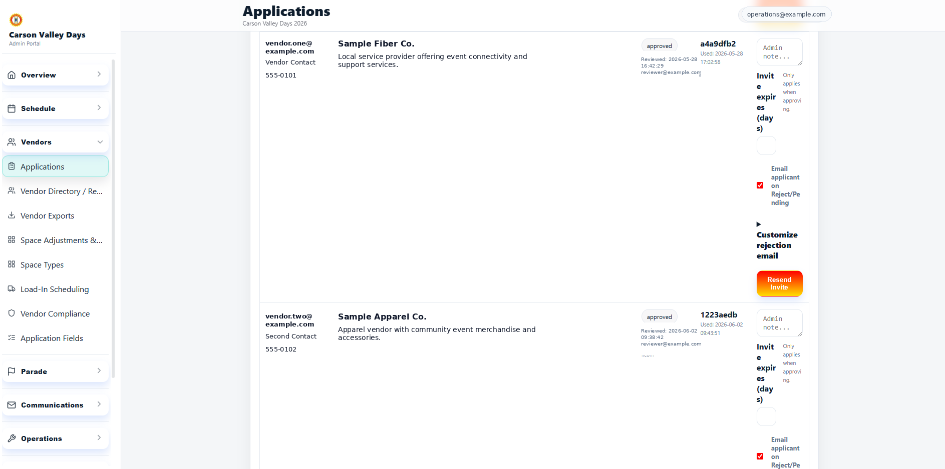 Vendor management screenshot from FestAxis